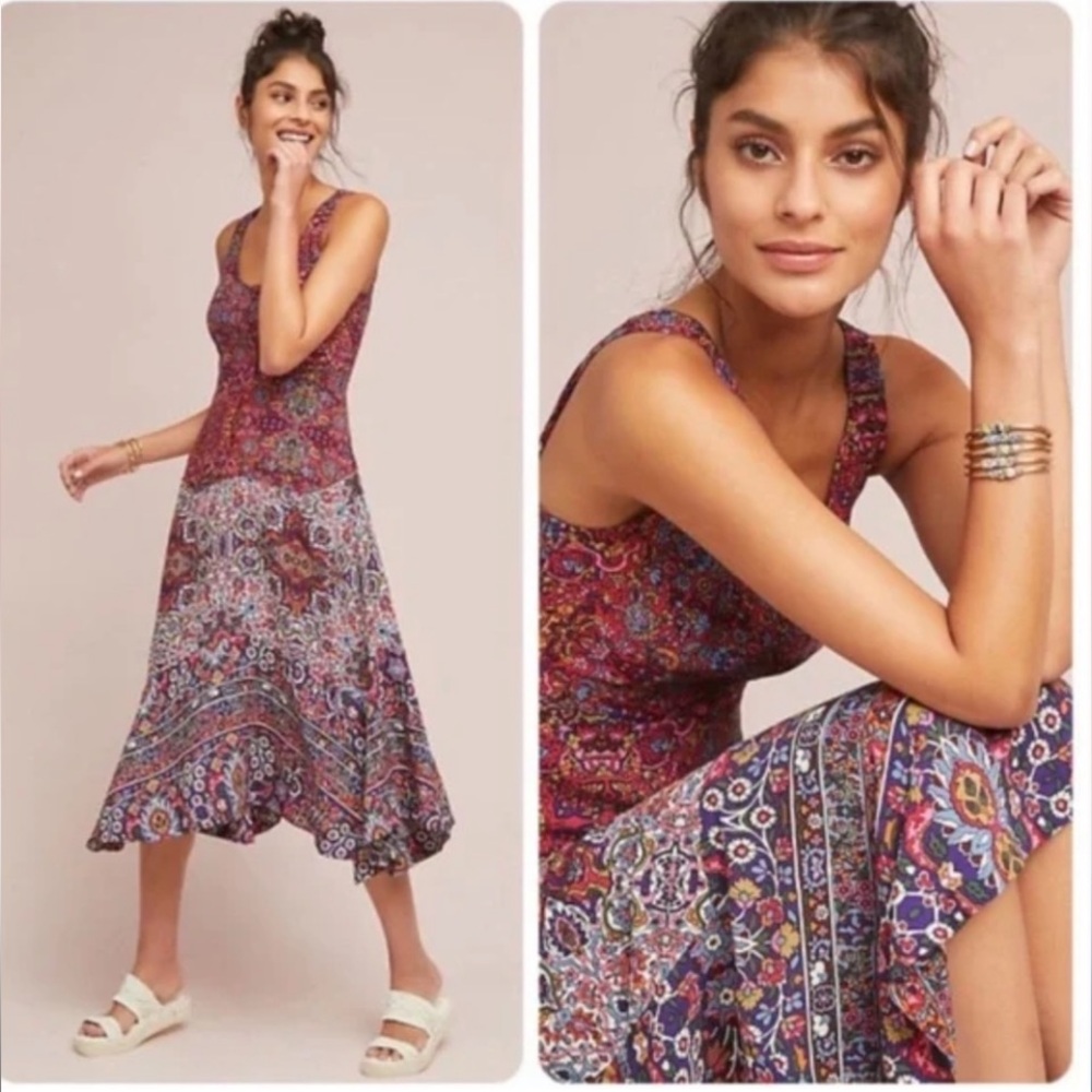 Anthropologie Violette‎ Patterned Midi Dress Size 8